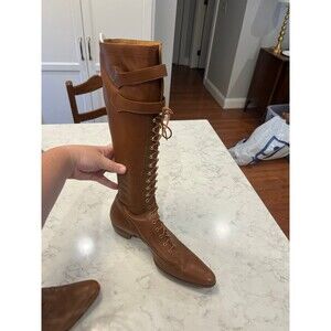 Ralph Lauren Collection size 8 brown leather lace up tall boots vintage vtg